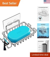 Bar Soap Holder for Shower Wall with 4 Hooks, Stainless Steel Adhesive Soap D...