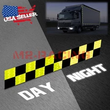 Black & Neon Yellow Safety Reflective Checker Flag Sticker Stripe Warning Mark