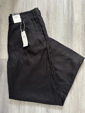 M&S WOMENS BLACK PURE LINEN HIGH WAISTED WIDE LEG TROUSERS Size 14 Bnwt