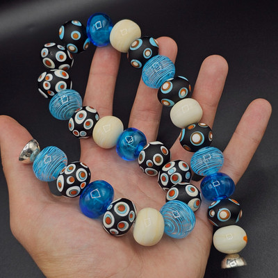 Handgemachte Glas Perle Kette aufwendig Design Atelier Ulli Egger-Samyi Blau 925