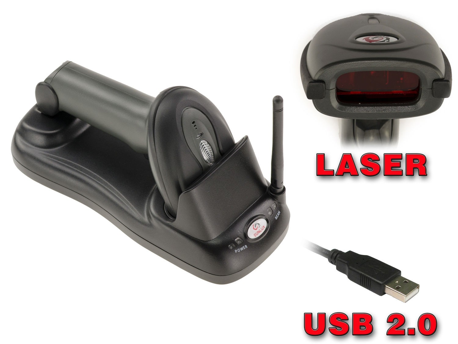 Scanner laser sans fil USB idéal pour l'inventaire en magasin et l'organisation des rayons