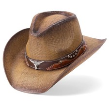 Straw Cowboy Hat for Men and Women  Cowgirl Cowboys Cowgirls Woven Crease for ...