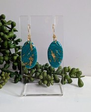 💕 Emerald green & gold Handmade Polymer Clay Earrings💕