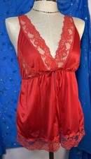 Vintage Red Lace Lingerie Cami Split Top Size Medium Festival Whimsy