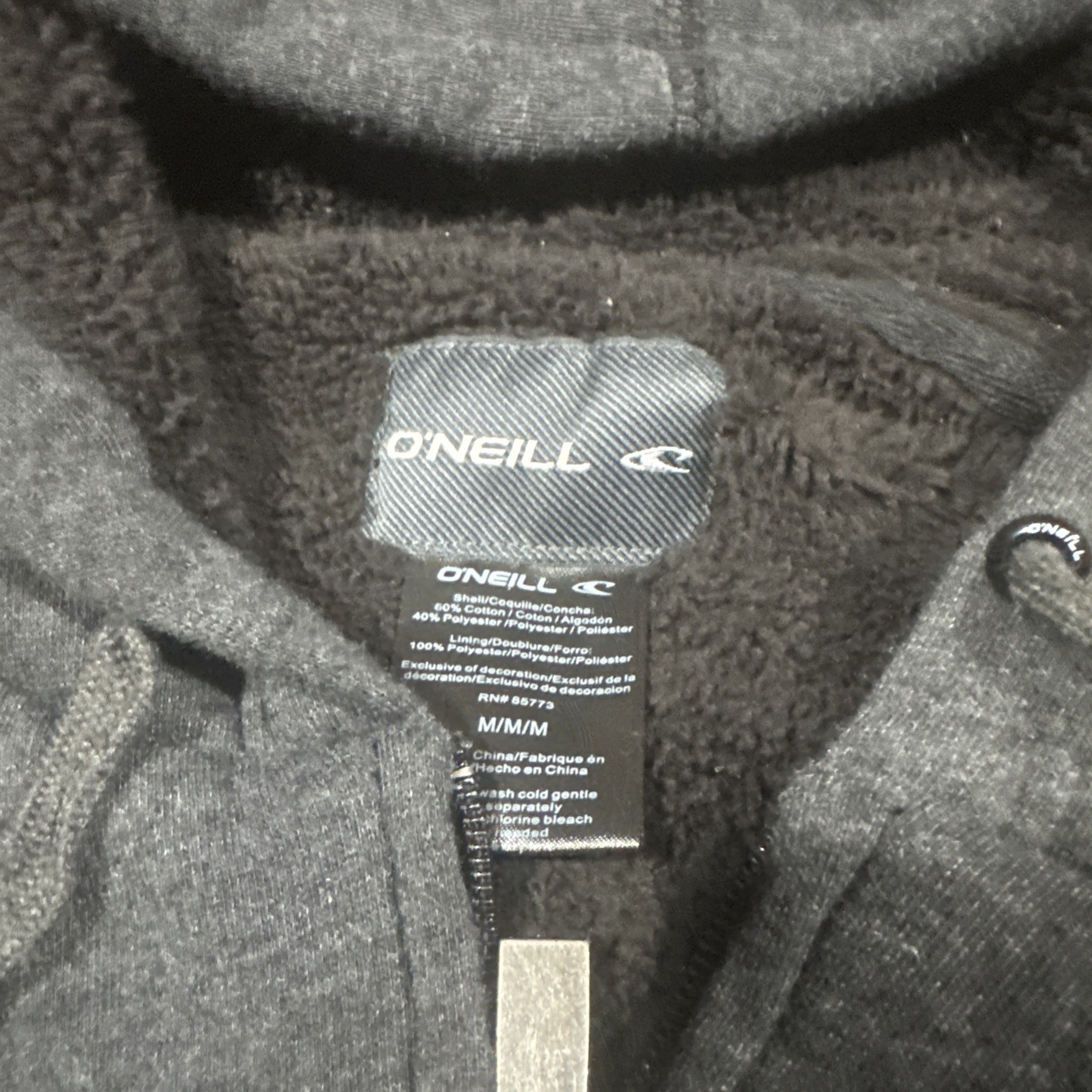 Y2K O'Neill Plaid Fleece Full Zip Hoodie Men’s Medium Black Sherpa Lined Cpix image 5