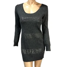 VERTIGO Knit Sweater Tunic Top / Mini Dress Nylon Viscose Wool Angora Studded M