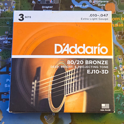 D'Addario EJ10-3D 80/20 Bronze Acoustic Strings Extra Light 10-47, 3 Sets