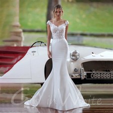 Mermaid Wedding Dresses V Neck Lace Appliques Long Sweep Train Bridal Gowns