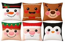 6 Set Christmas Decorations Pillow Covers, Soft Plush 18" x 18" Pack of 6 