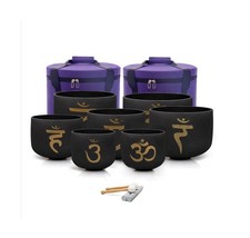 7-12 inch 432HZ Gold Powder Printing Black Chakra Crystal Singing Bowls Set o...