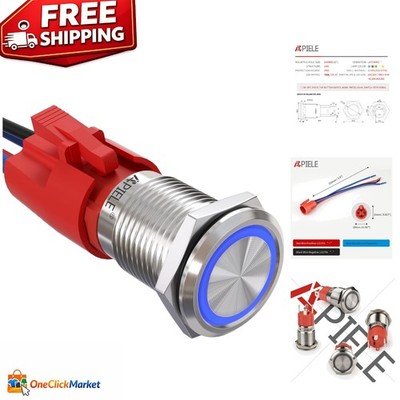 Self-Locking 10A Push Button Switch with 12V Blue LED - Sturdy Stainless Steel