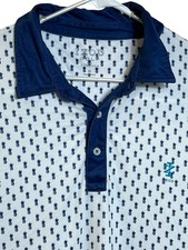 IZOD Golf Stretch Men Polo Shirt Hawaiian Pineapples Print Blue Size Large