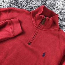Polo Ralph Lauren Sweater Mens Small Red 1/4 Zip Mock Neck Pullover Pony Logo