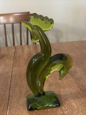 Vintage 1960's Viking Art Glass Avocado Green Kellogg Rooster Epic Line  9.75''
