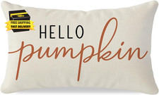 Fall Pillow Covers 12X20 Inch, Hello Pumpkin Decor, Cream