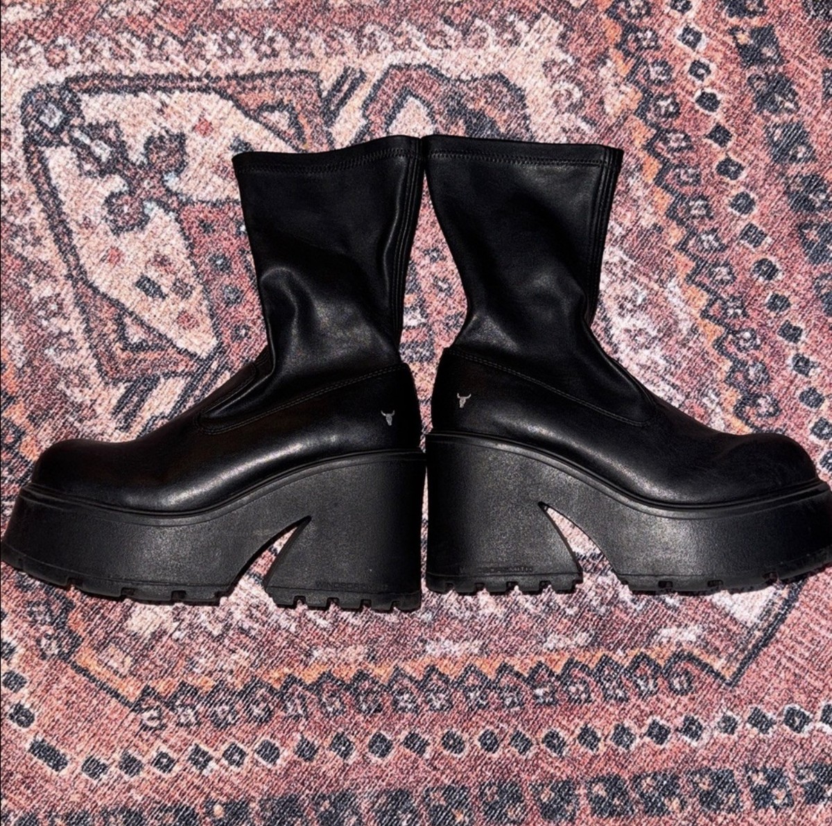 Windsor Smith sz 8 Fuse black faux leather chunky platform sock