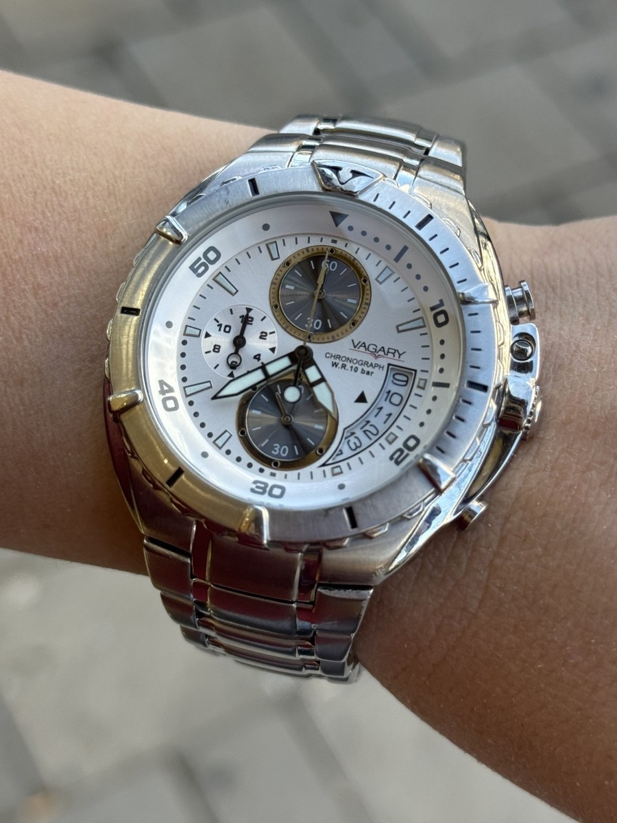 Chronograph Quartz Vagary Watch Mens 45.5mm Silver Dial 0F10