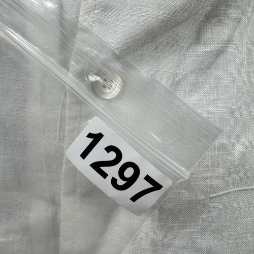 Ermengildo Zegna weiß reines Leinen bestickt S/S Herren Knopfleiste Größe XL - Bild 6 von 6