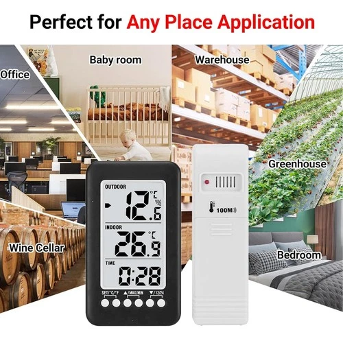 Wireless Indoor/Outdoor Digital Thermometer with Remote Sensor - LCD Temperature - Bild 6 von 10