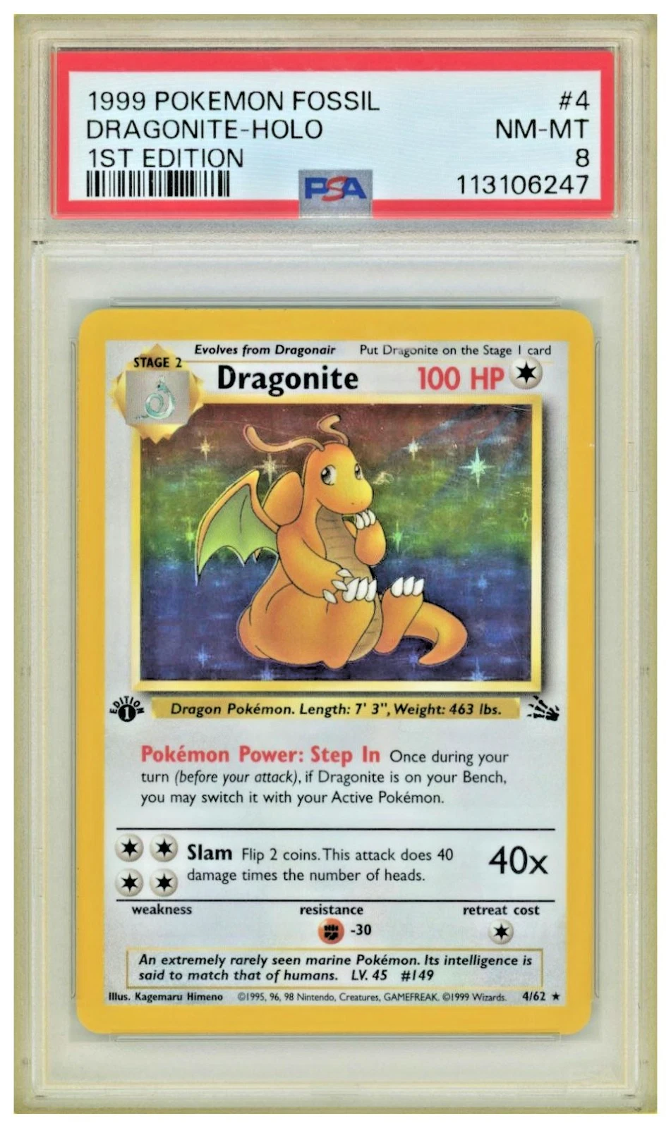 1999 Wizards of the Coast Fossil Dragonite 1st...