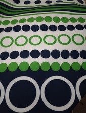 Vintage Ende 60er/70er Jahre Stoff grün blau weiß Grafik Kreise Streifen Nylon 8 Stück
