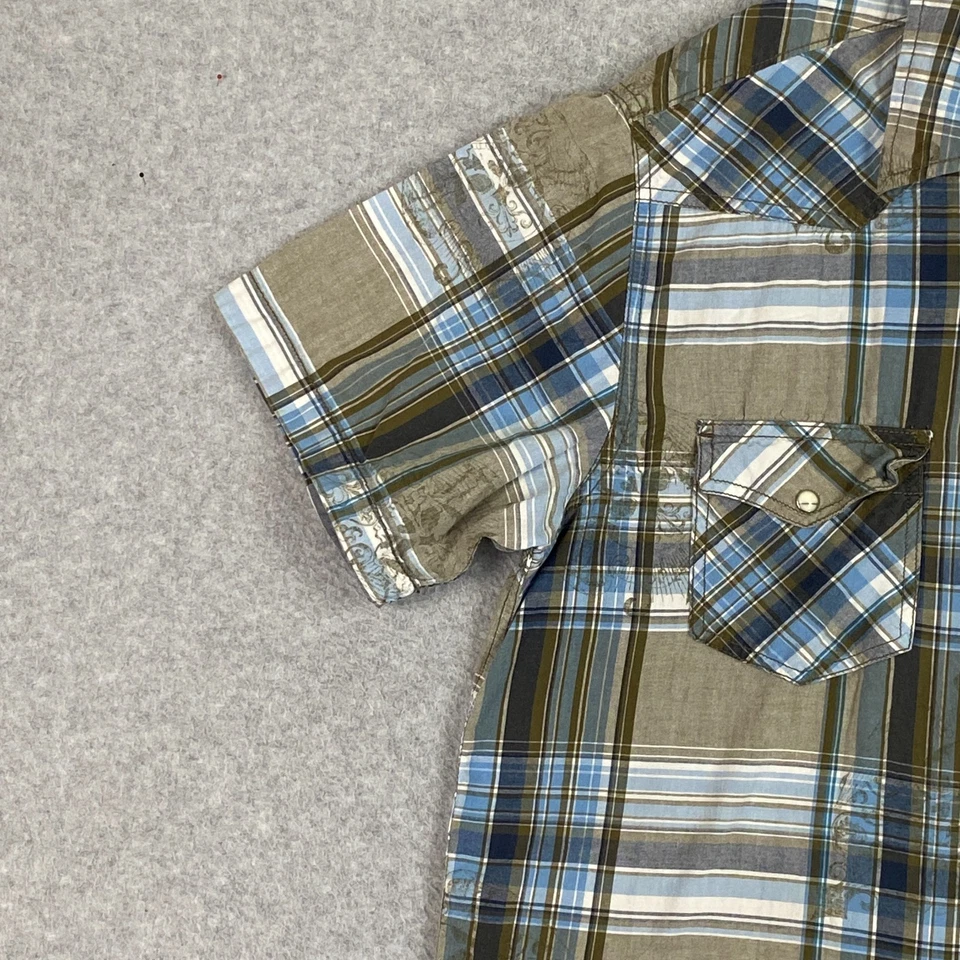 Camisa Canyon River Azul Para Hombres L Azul Tostado Cuadros Perla A Presión Manga Corta Occidental Foto 4 de 4