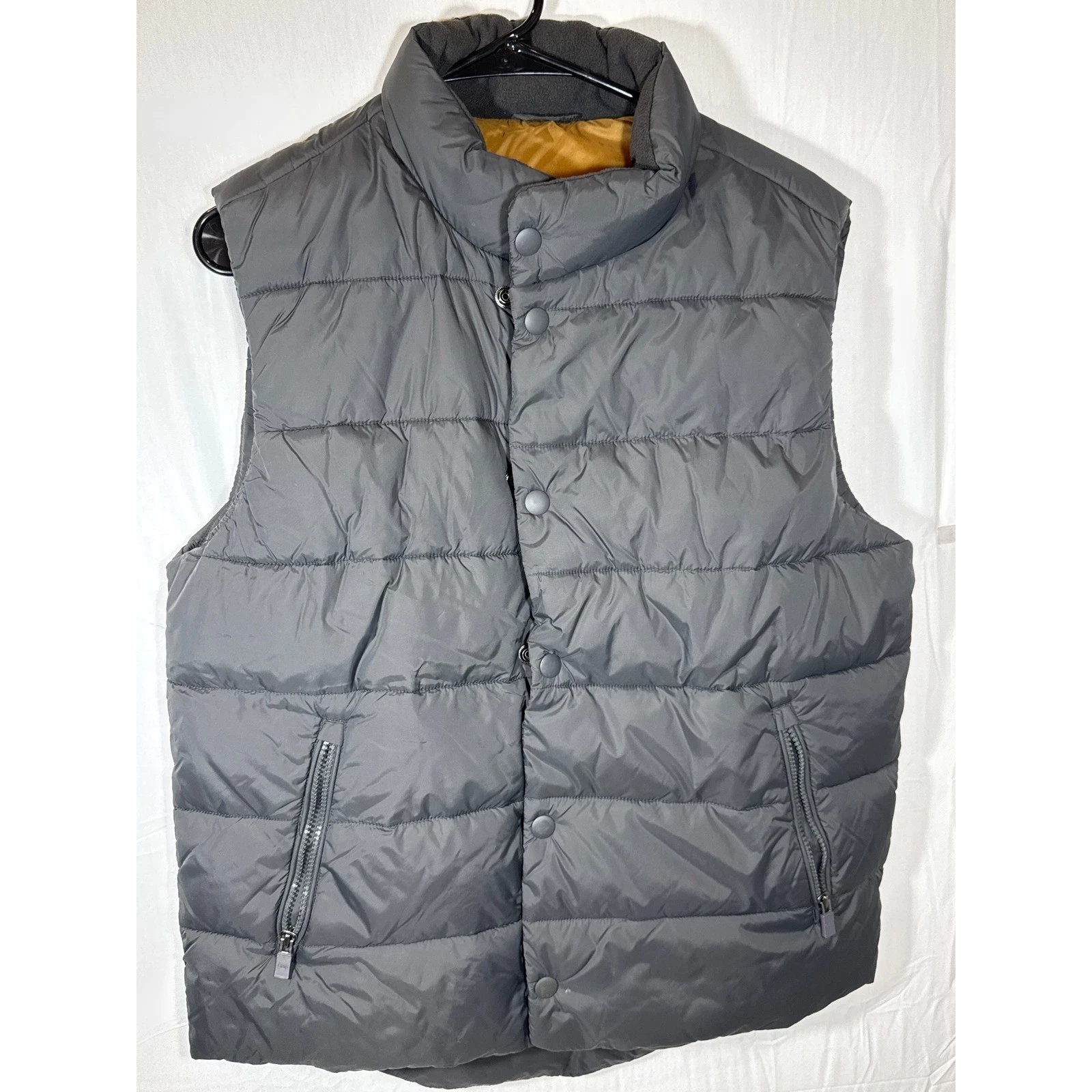 Gap Mens Industrial Standard Gray Puffer Vest Full Zip Button Front Medium