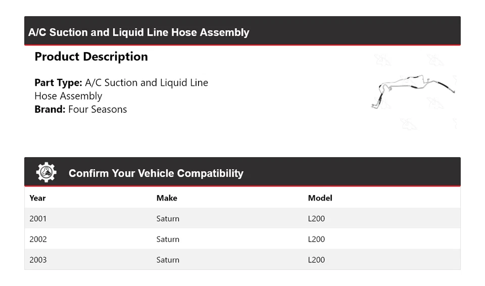 Шланг всасывающий и жидкостный в сборе для кондиционера Saturn L200 2001-2003 годов выпуска 4 сезона - Изображение 2 из 4