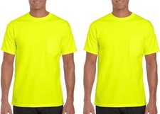 Gildan Men's P2 Safety Green DryBlend Workwear T-Shirts with Pocket 2pk XL