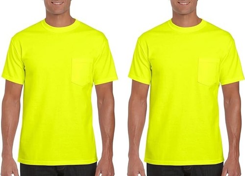 Gildan Men's P2 Safety Green DryBlend Workwear T-Shirts with Pocket 2pk XL - 第 1/3 張圖片