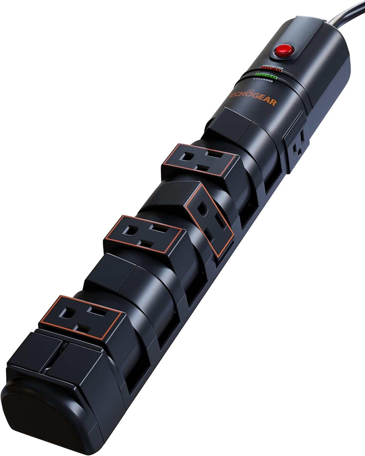 Voltspin Surge Protector Power Strip with Rotating Outlets, Flat Plug, Long Cord