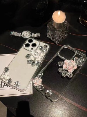Luxury Camellia Flower For iPhone Samsung Huawei Case Bling Diamonds Phone Cover