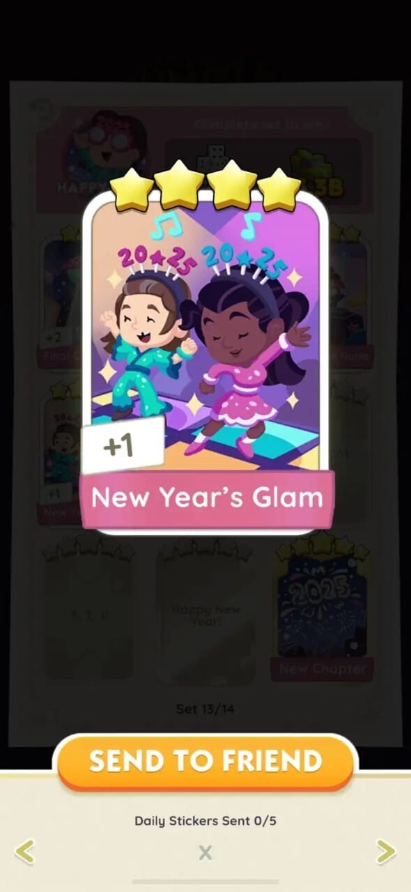 New Years Glam- Jingle Joy- Monopoly Go -sticker 4 Star -Fast Sent -Affordable