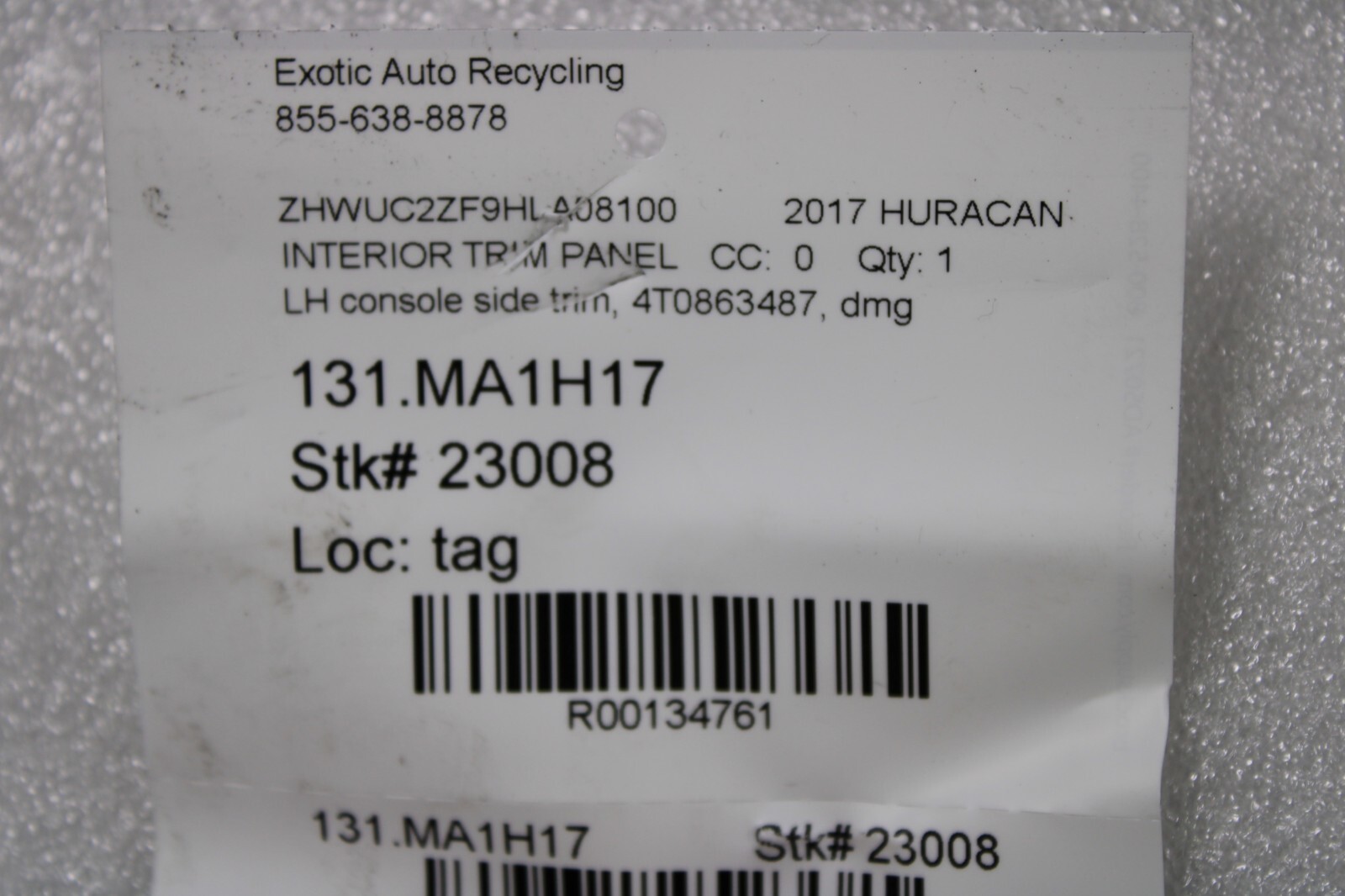 Lamborghini Huracan, LP580, LP610, RH, CNS Side Trim Panel, Used, P/N 4T0863488