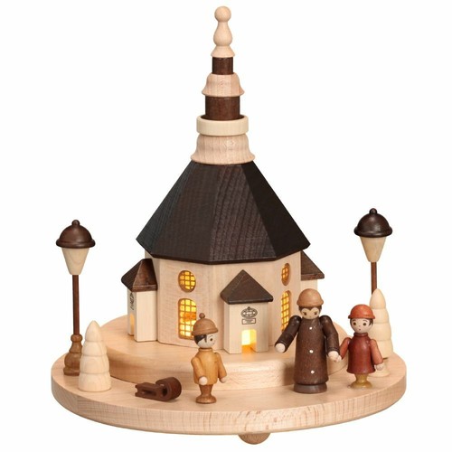 LED Lichterhaus Holz 22cm Seiffener Kirche mit Kurrende Erzgebirge Fachhändler - Bild 2 von 3