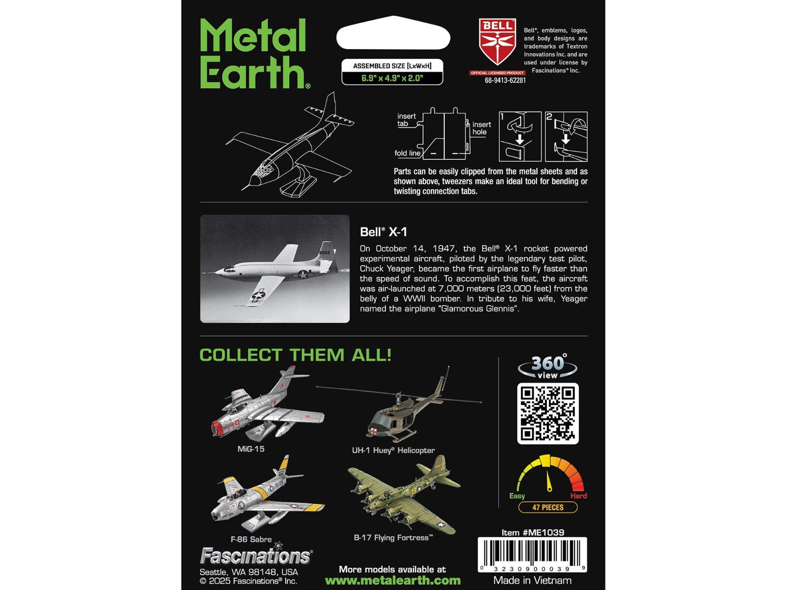 BELL X-1 AIRCRAFT "US AIR FORCE" STEEL MODEL KIT BY METAL EARTH ME1039