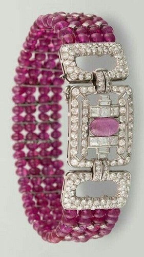 Handmade Art Deco Design 2.28ct CZ & Pink Ruby Charm Bracelets In 935 Silver - Picture 2 of 7
