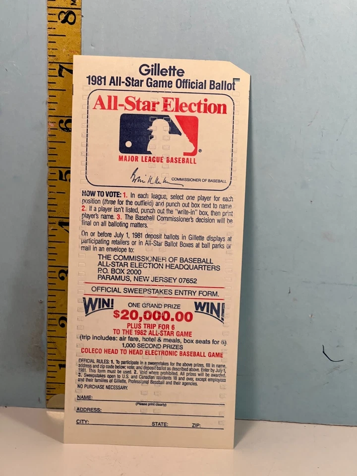 1981 Gillette Major League Baseball All-Star Game Ballot - Image 2 of 2