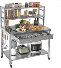Stainless Steel Table with Shelves and Drawer Prep Table Work Tables Workbench
