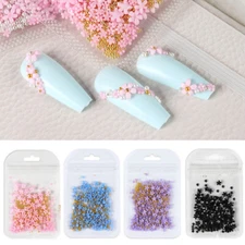 200PCS Acrylic Crystal 3D Flower Pearl Nail Art Decoration Cute Mixed Manicure