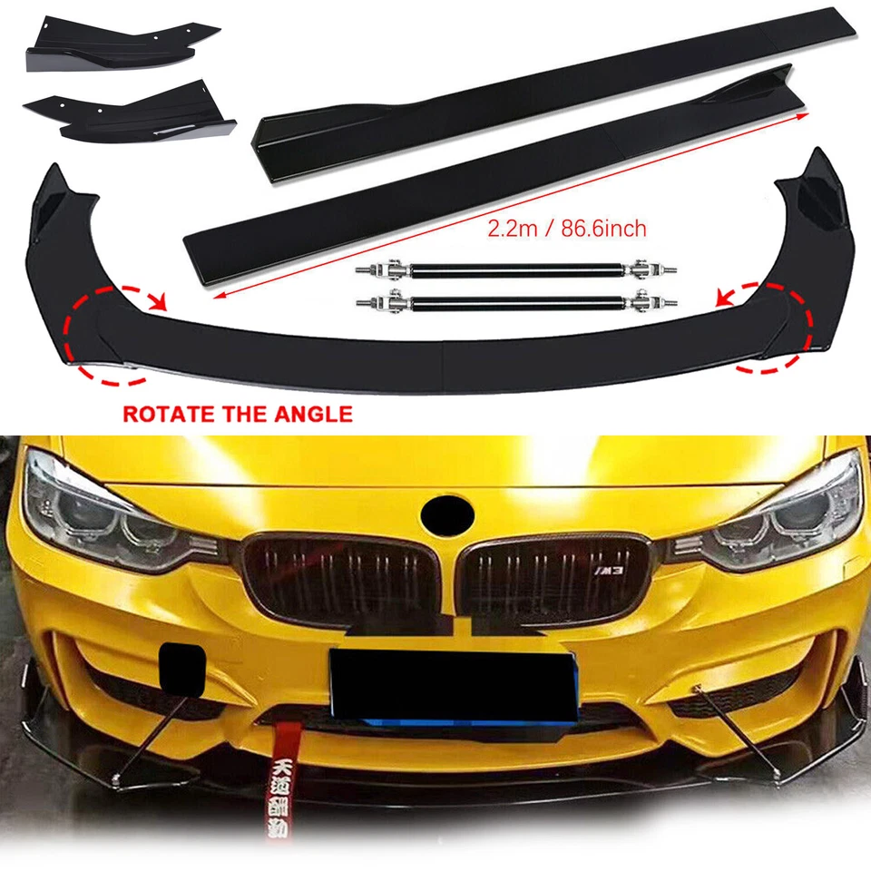 Front Bumper Lip Spoiler Splitter For Chrysler 300 SRT8 Strut Rods Glossy Black Foto 3 de 4