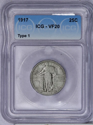 1917 Standing Liberty Quarter 25c ICG VF20 - Type 1