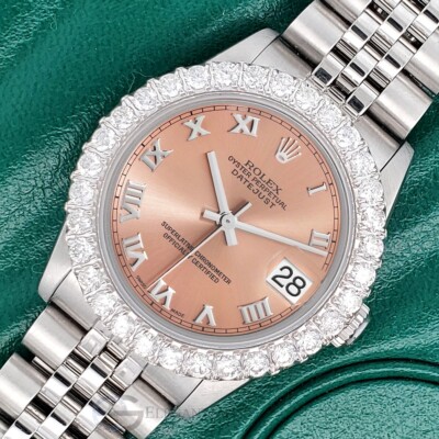 Rolex Datejust Midsize 31mm Salmon Roman Dial  2.25ct Diamond Bezel Watch