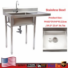 Commercial Utility Sink Stainless Steel Kitchen Table w Sink for Restaurant Bar