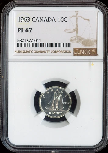 1963 Canada Silver 10 Cents 10C NGC PL67 - Quality