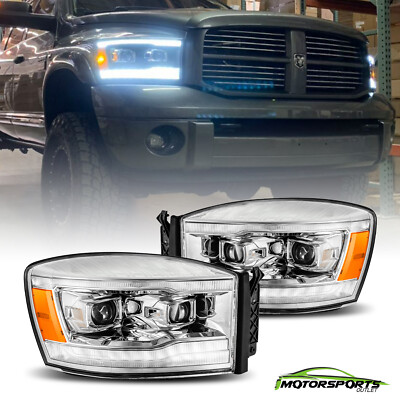 Fit 2006 2007 2008 Dodge Ram  LED DRL/Signal Chrome Projector Headlights Pair