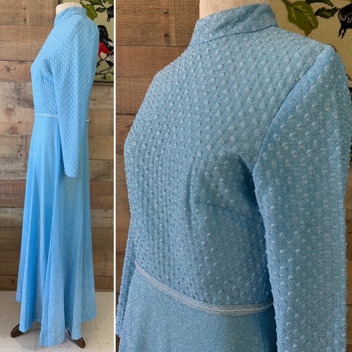 Vintage 1970’s Boho Hippie Lurex Sparkle Metallic Maxi Dress Size Medium - Picture 3 of 10