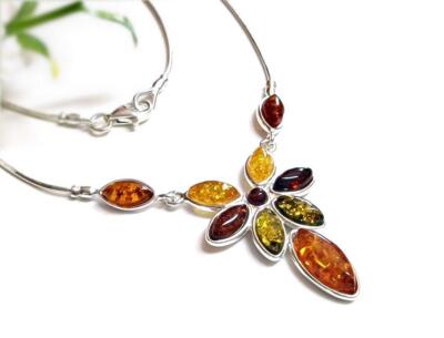Bernstein Kette Silber 925 Halskette Collier 45 cm echt Sterlingsilber ch94