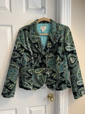 BLAZER - Talbots - Velvet - Dark Blue / Turquoise Paisley - Sz 12P Petite