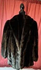 Tissavel France Faux Fur Coat Womens Small Brown Open Front Satin Lined Usa Made